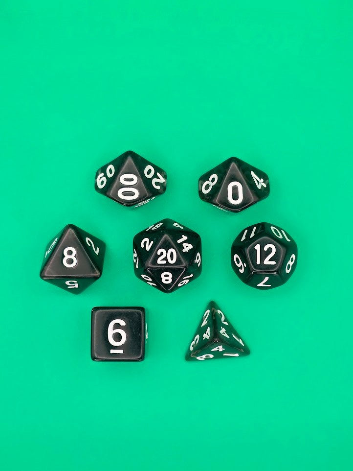 7PCS DND Dice Set "Black Glass" Polyhedral Dice With Drawstring Bag for D&D