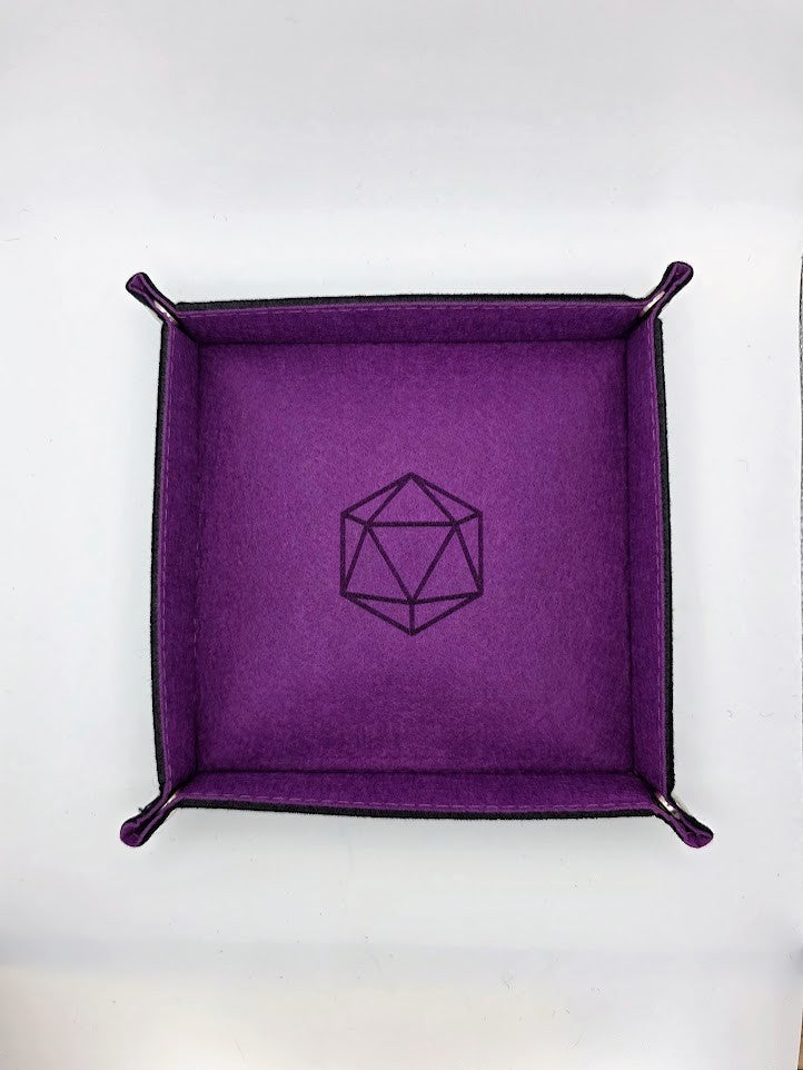 Purple Dice Tray Square Folding Felt Dice Tray and Holder