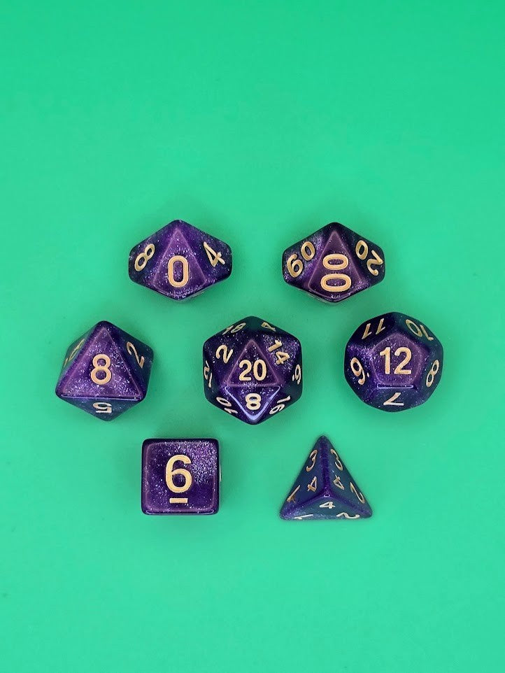 7PCS DND Dice Set "Amethyst Galaxy" Polyhedral Dice With Drawstring Bag for D&D