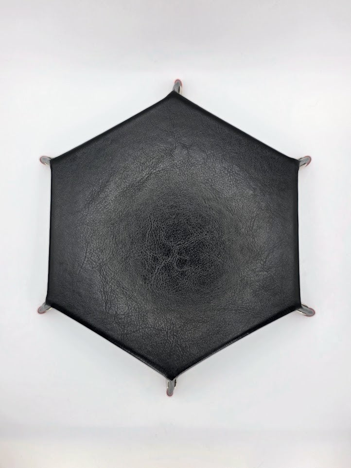 Red and Black Dice Tray Hexagon Folding Leather and Velvet Dice Tray