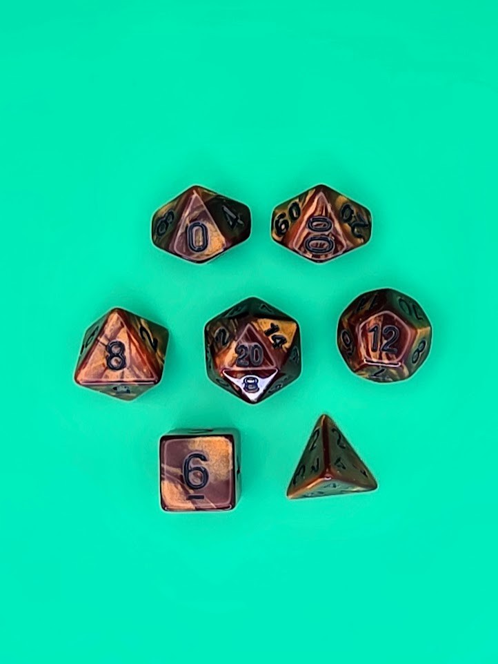 7PCS DND Dice Set "Copper Flare" Polyhedral Dice With Drawstring Bag for D&D