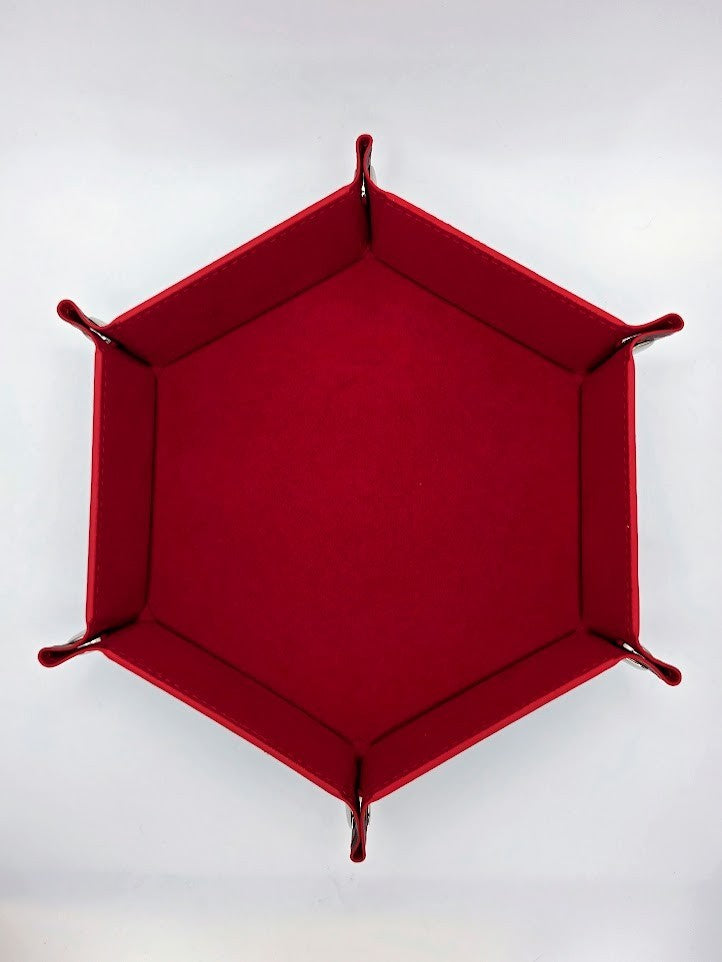Red and Black Dice Tray Hexagon Folding Leather and Velvet Dice Tray