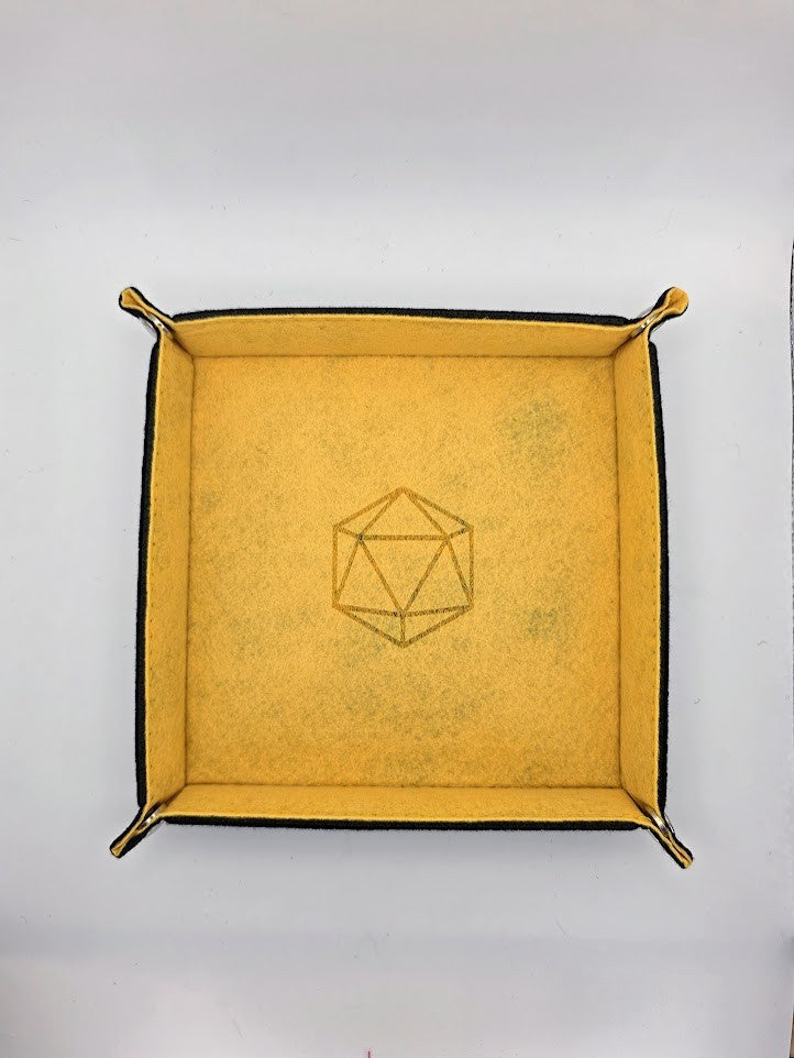 Yellow Dice Tray Square Folding Felt Dice Tray and Holder