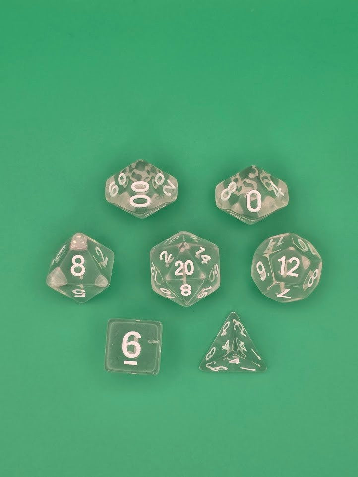7PCS DND Dice Set "Clear Glass" Polyhedral Dice With Drawstring Bag for D&D