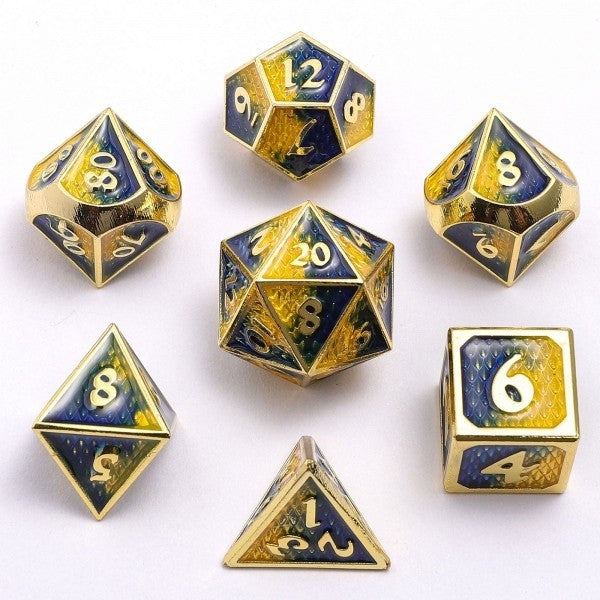 Mystery Set of 7 Matching Ornate Solid Metal Polyhedral D&D RPG Dice