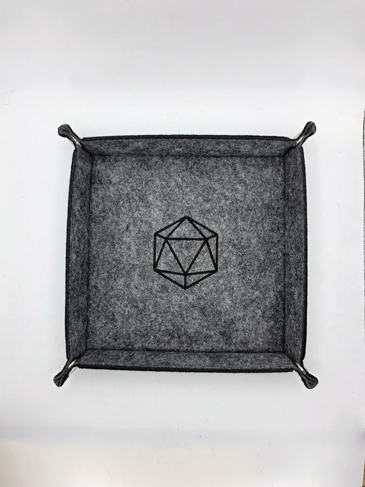Gray Dice Tray Square Folding Felt Dice Tray and Holder