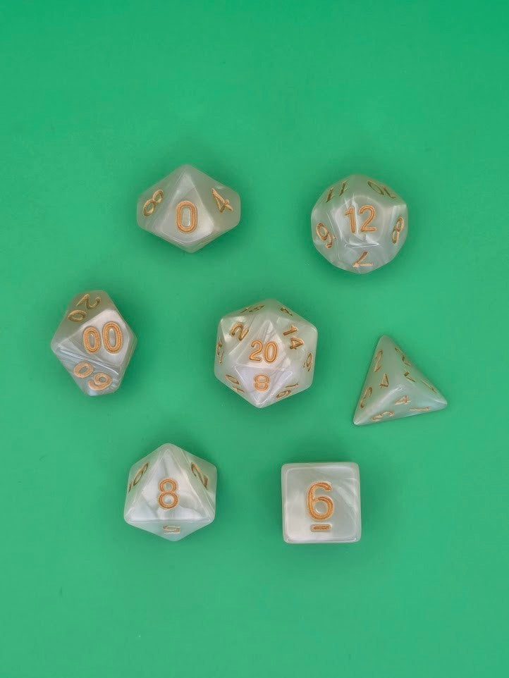 7PCS DND Dice Set "White Ice" Polyhedral Dice With Drawstring Bag for D&D