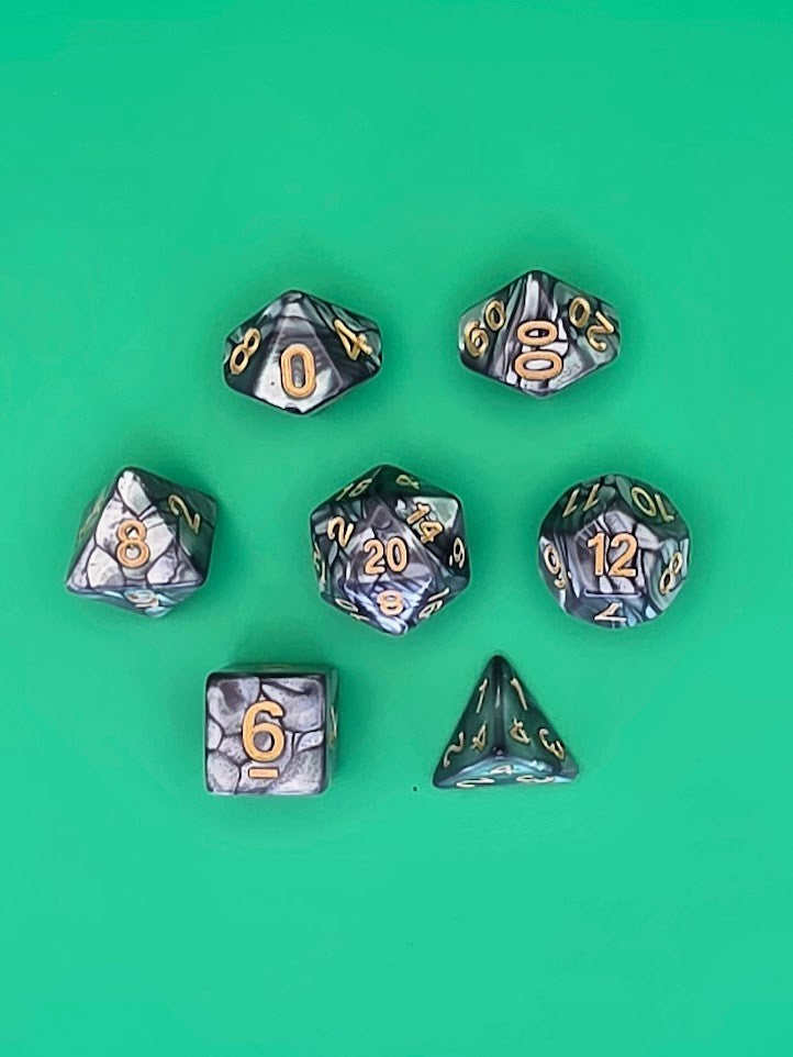 7PCS DND Dice Set "Silver Scale" Polyhedral Dice With Drawstring Bag for D&D