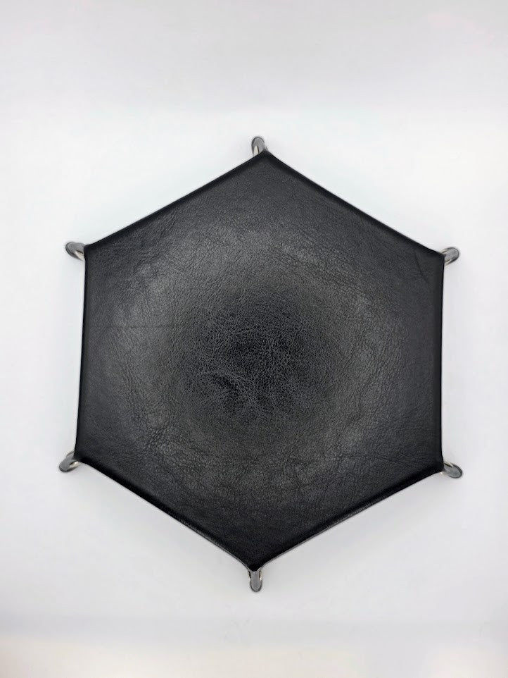 Black Dragon Dice Tray Hexagon Folding Leather and Velvet Dice Tray