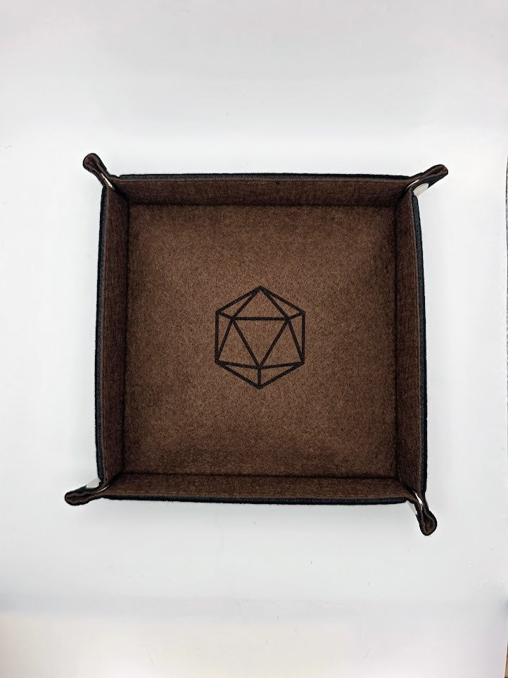 Brown Dice Tray Square Folding Felt Dice Tray and Holder