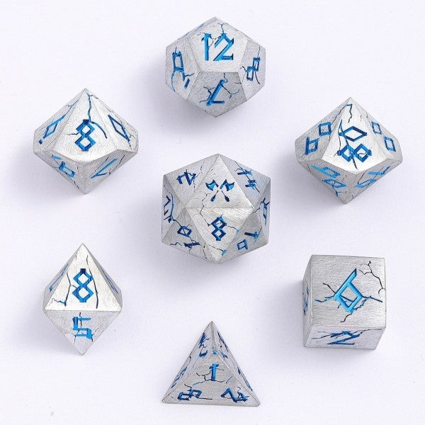 Mystery Set of 7 Matching Ornate Solid Metal Polyhedral D&D RPG Dice