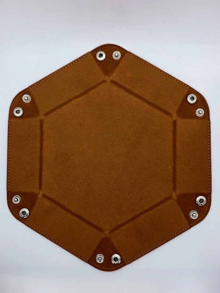 Brown Dice Tray Hexagon Folding Leather and Velvet Dice Tray
