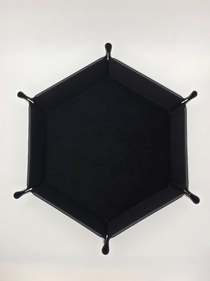 Black Dice Tray Hexagon Folding Leather and Velvet Dice Tray