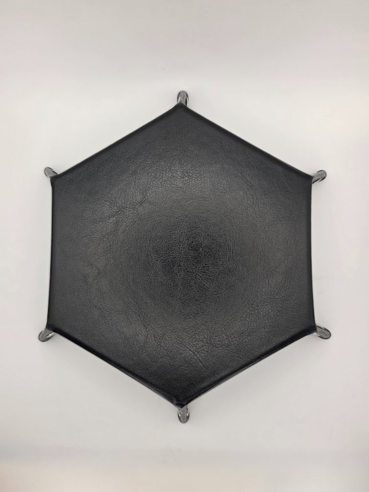 Black Dice Tray Hexagon Folding Leather and Velvet Dice Tray