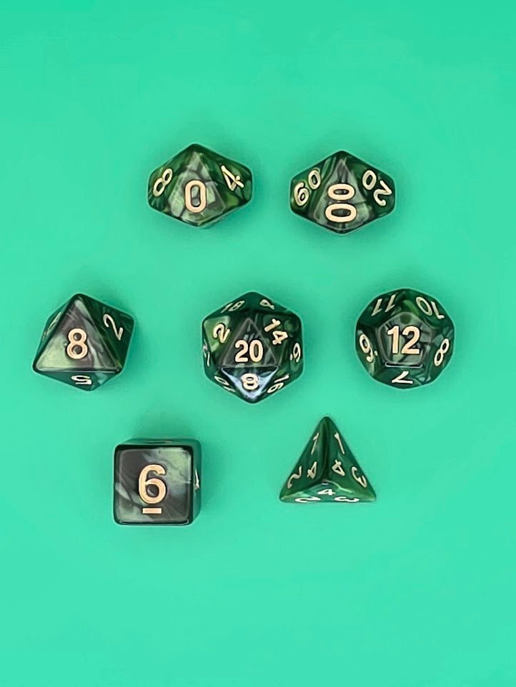 7PCS DND Dice Set "Green Dragon" Polyhedral Dice With Drawstring Bag for D&D