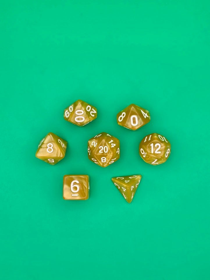 7PCS DND Dice Set "Gold Flow" Polyhedral Dice With Drawstring Bag for D&D