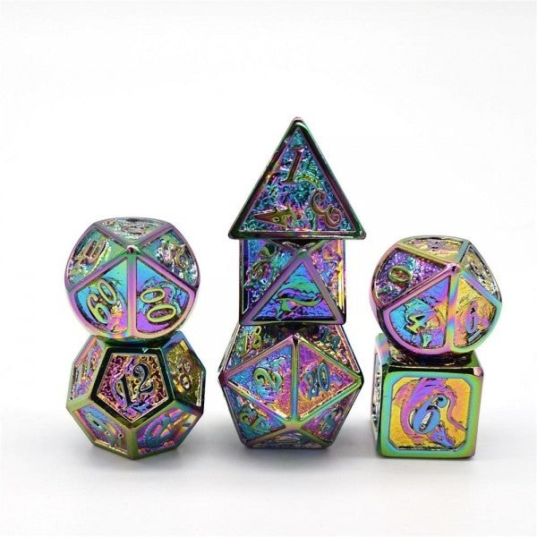 Mystery Set of 7 Matching Ornate Solid Metal Polyhedral D&D RPG Dice