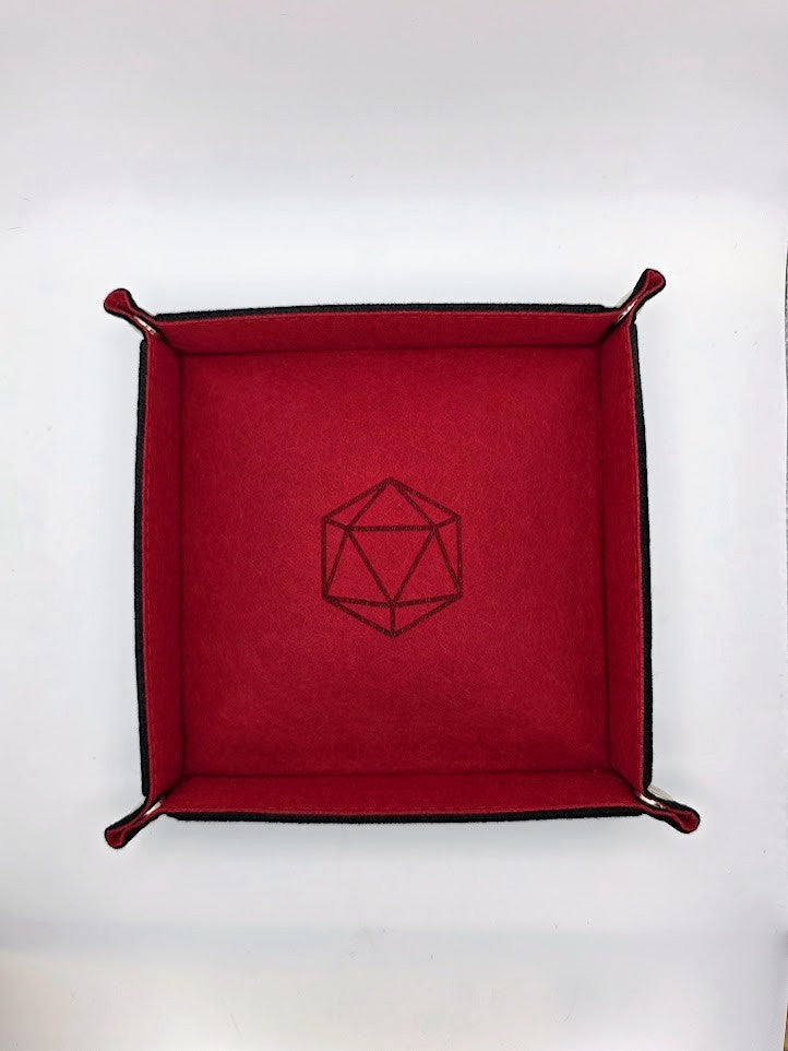 Red Dice Tray Square Folding Felt Dice Tray and Holder