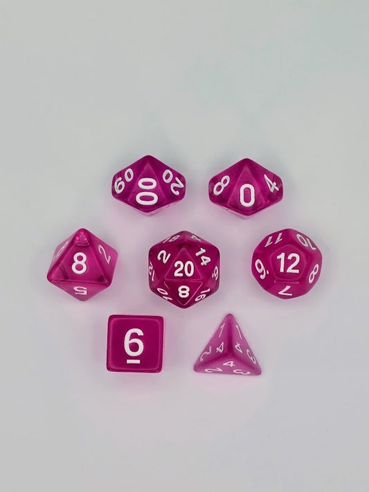 7PCS DND Dice Set "Hot Pink Glass" Polyhedral Dice With Drawstring Bag for D&D