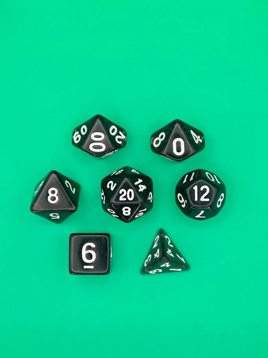 7PCS DND Dice Set "Black Glass" Polyhedral Dice With Drawstring Bag for D&D