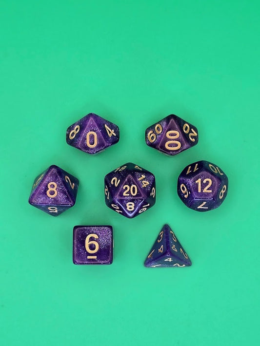 7PCS DND Dice Set "Amethyst Galaxy" Polyhedral Dice With Drawstring Bag for D&D