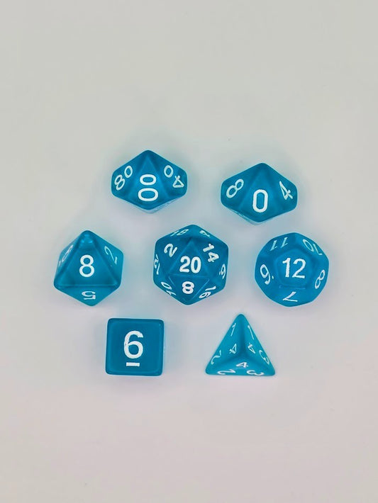 7PCS DND Dice Set "Cyan Glass" Polyhedral Dice With Drawstring Bag for D&D