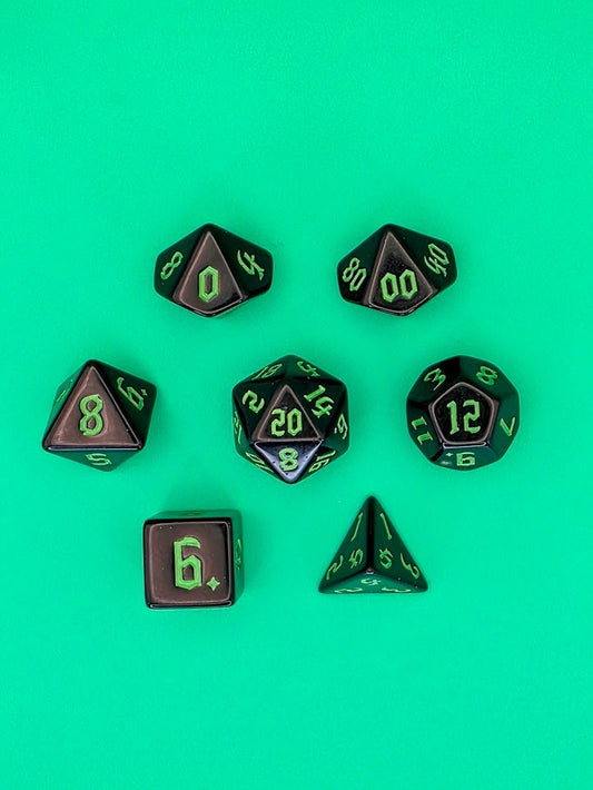 7PCS DND Dice Set "Green Knight" Polyhedral Dice With Drawstring Bag for D&D