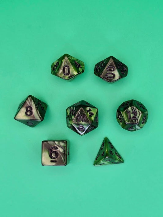 7PCS DND Dice Set "Emerald Grove" Polyhedral Dice With Drawstring Bag for D&D