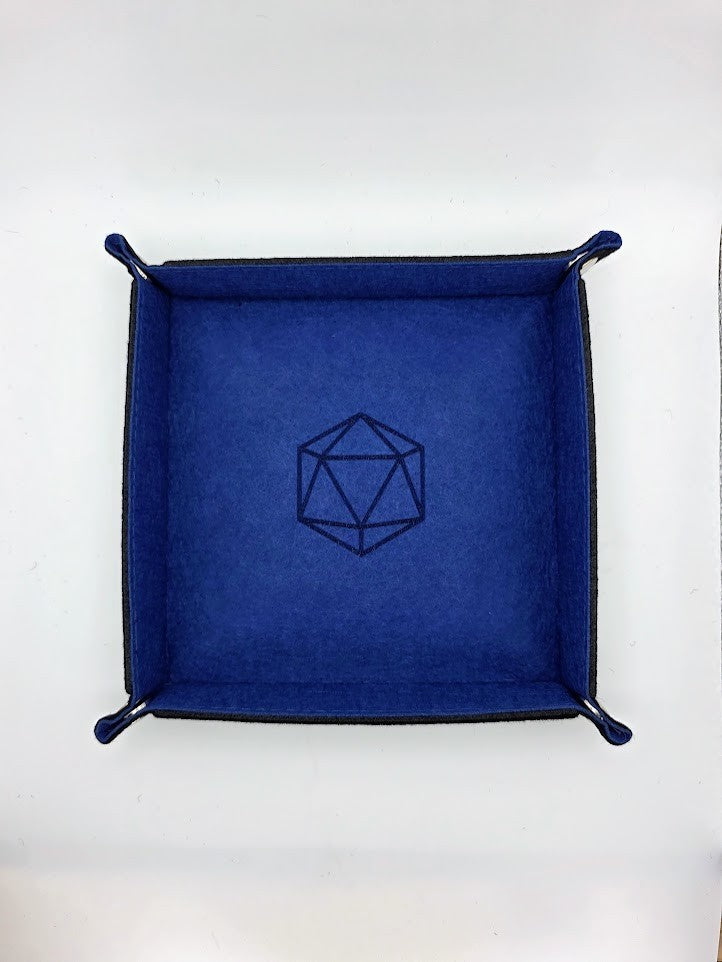 Blue Dice Tray Square Folding Felt Dice Tray and Holder