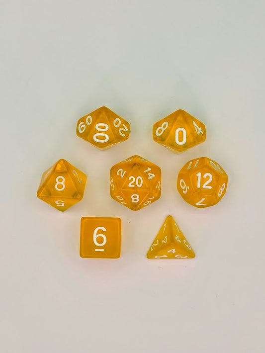 7PCS DND Dice Set "Yellow Glass" Polyhedral Dice With Drawstring Bag for D&D
