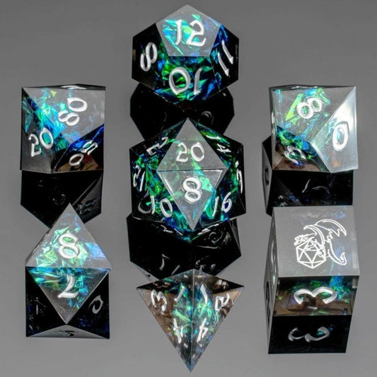 7PCS DND Dice Set "Black Magic" Polyhedral Dice Hand Sanded Sharp Edge for D&D