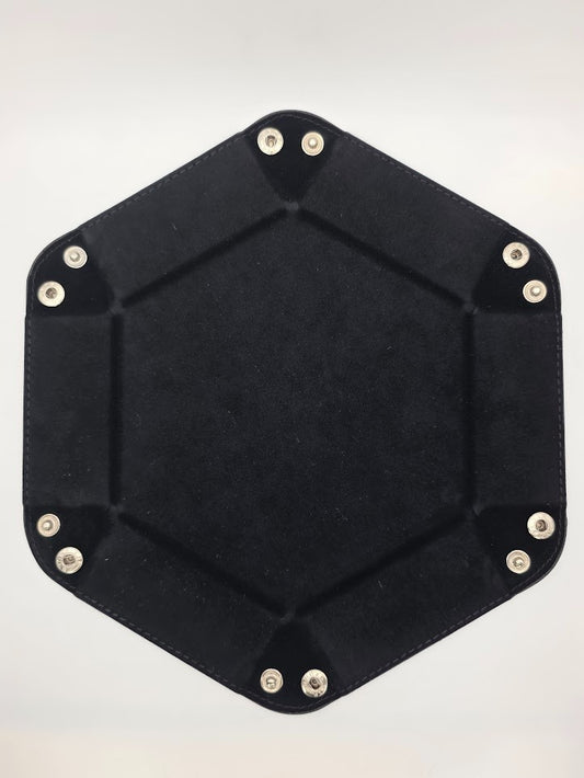 Black Dice Tray Hexagon Folding Leather and Velvet Dice Tray