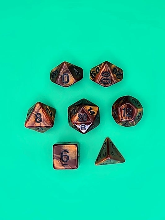7PCS DND Dice Set "Copper Flare" Polyhedral Dice With Drawstring Bag for D&D