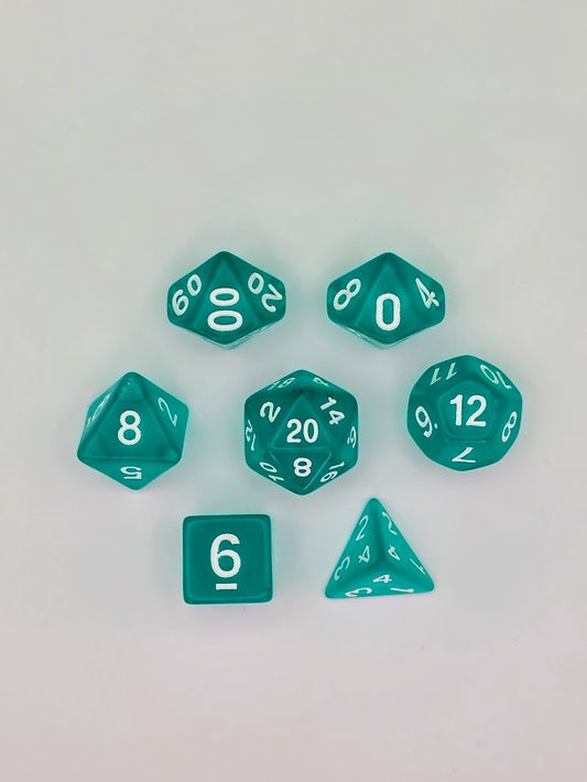 7PCS DND Dice Set "Teal Glass" Polyhedral Dice With Drawstring Bag for D&D