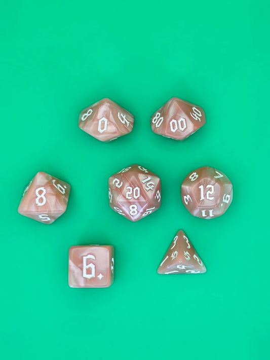 7PCS DND Dice Set "Pink Fluff" Polyhedral Dice With Drawstring Bag for D&D