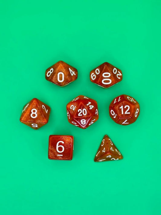 7PCS DND Dice Set "Amber Dust" Polyhedral Dice With Drawstring Bag for D&D