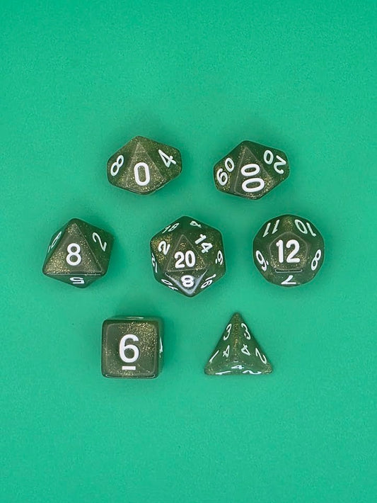 7PCS DND Dice Set "Green Goddess" Polyhedral Dice With Drawstring Bag for D&D