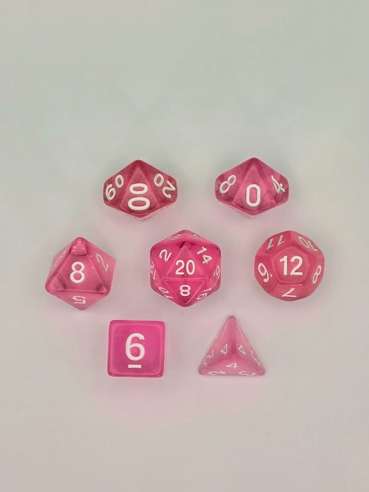 7PCS DND Dice Set "Pink Glass" Polyhedral Dice With Drawstring Bag for D&D