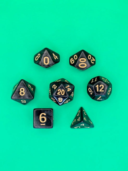 7PCS DND Dice Set "Glitter Coal" Polyhedral Dice With Drawstring Bag for D&D
