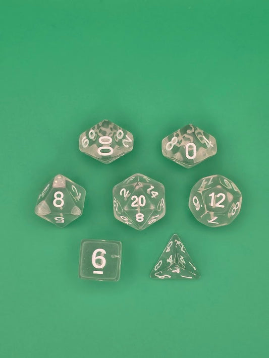 7PCS DND Dice Set "Clear Glass" Polyhedral Dice With Drawstring Bag for D&D