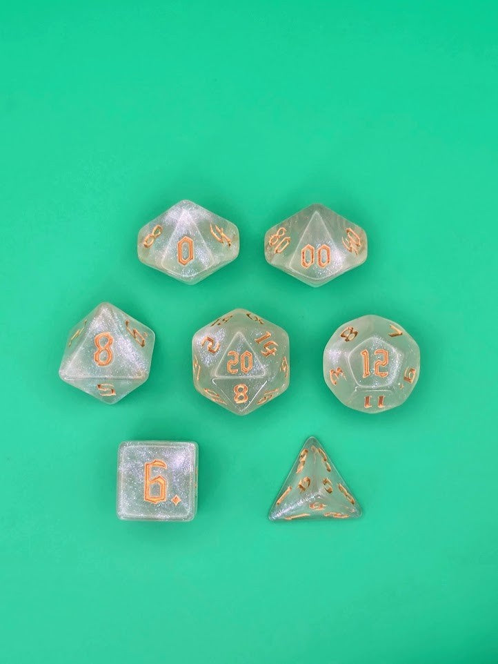 7PCS DND Dice Set "Crystal Gold" Polyhedral Dice With Drawstring Bag for D&D