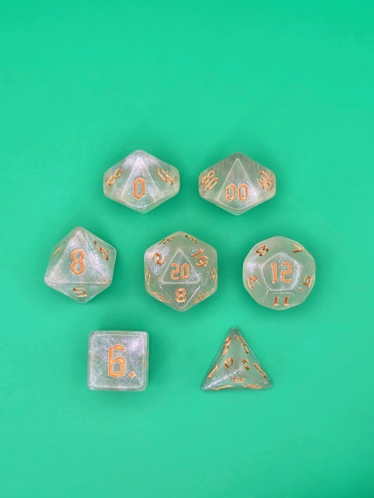 7PCS DND Dice Set "Crystal Gold" Polyhedral Dice With Drawstring Bag for D&D