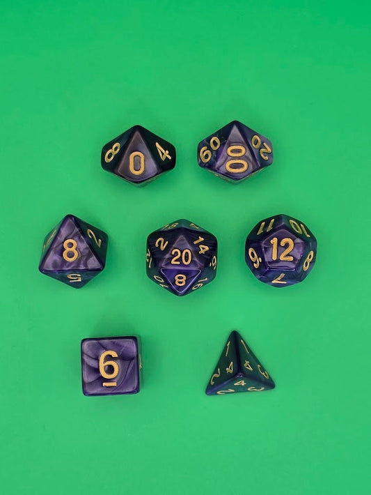 7PCS DND Dice Set "Purple Reign" Polyhedral Dice With Drawstring Bag for D&D