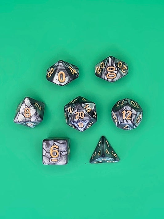 7PCS DND Dice Set "Silver Scale" Polyhedral Dice With Drawstring Bag for D&D
