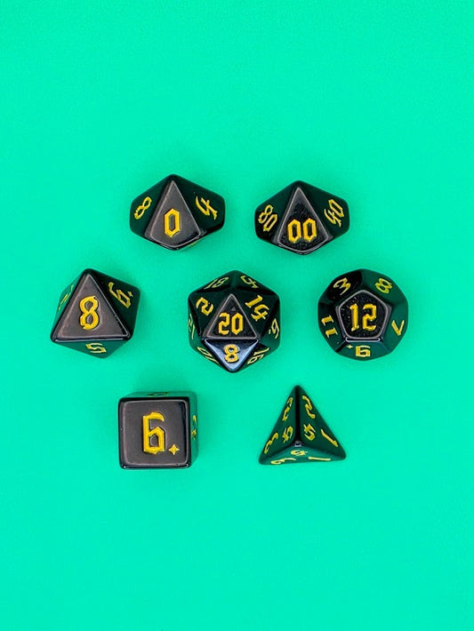 7PCS DND Dice Set "Gold Knight" Polyhedral Dice With Drawstring Bag for D&D