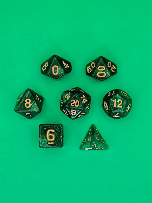 7PCS DND Dice Set "Boomslang Venom" Polyhedral Dice With Drawstring Bag for D&D