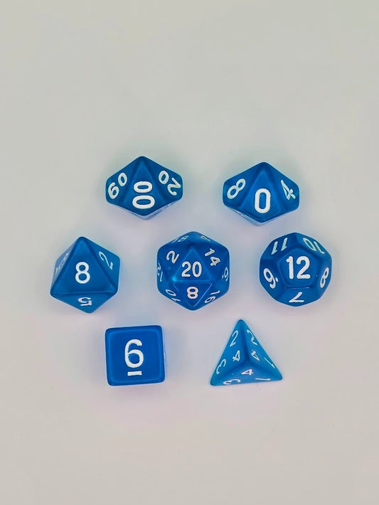 7PCS DND Dice Set "Blue Glass" Polyhedral Dice With Drawstring Bag for D&D