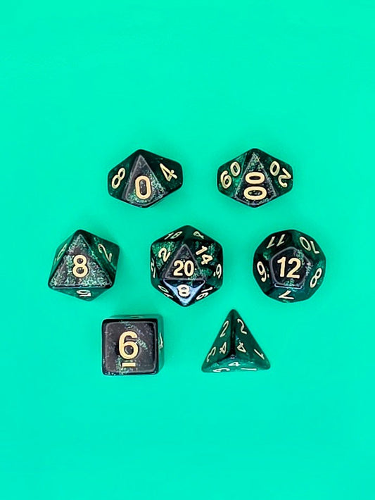 7PCS DND Dice Set "Emerald Crag" Polyhedral Dice With Drawstring Bag for D&D