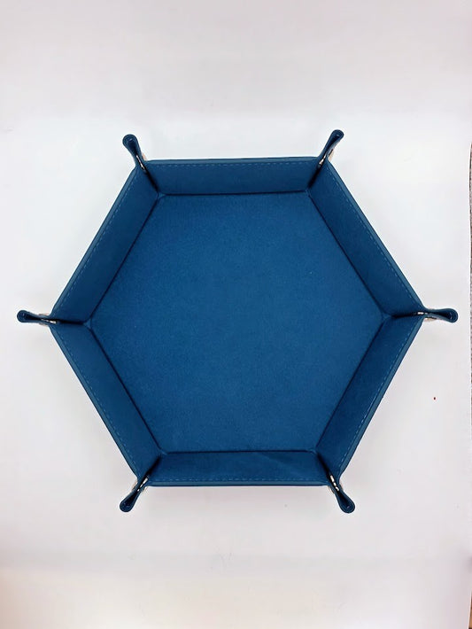 Blue Dice Tray Hexagon Folding Leather and Velvet Dice Tray