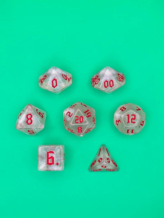 7PCS DND Dice Set "Blood Crystal" Polyhedral Dice With Drawstring Bag for D&D